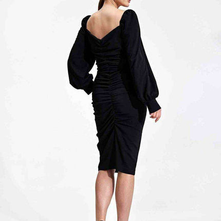 Elegant Midi Cocktail Dress with Buffet Sleeves - Très Elite