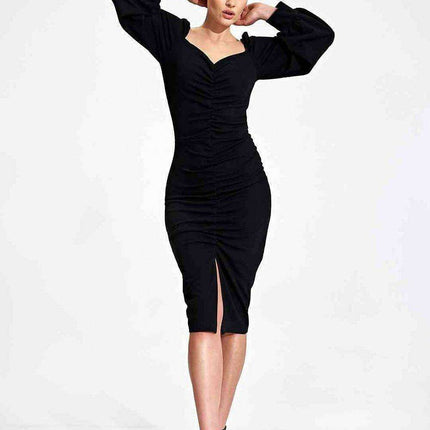 Elegant Midi Cocktail Dress with Buffet Sleeves - Très Elite