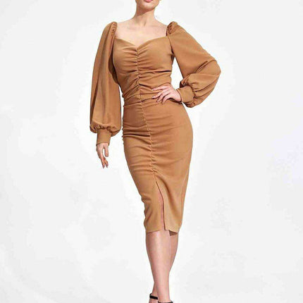 Elegant Midi Cocktail Dress with Buffet Sleeves - Très Elite
