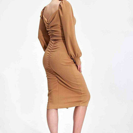 Elegant Midi Cocktail Dress with Buffet Sleeves - Très Elite