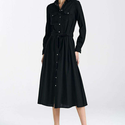 Elegant Midi Day Dress With Silver Accents For Modern Women - Très Elite