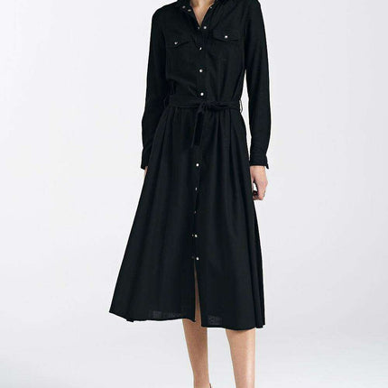 Elegant Midi Day Dress With Silver Accents For Modern Women - Très Elite