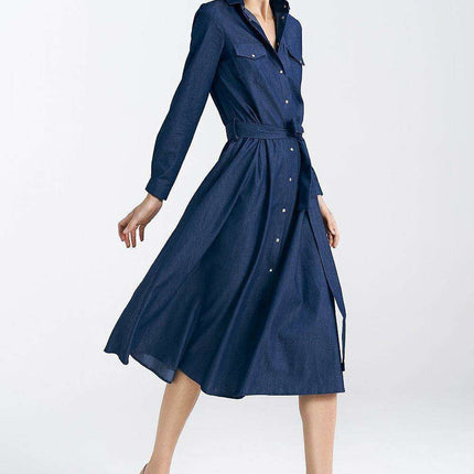Elegant Midi Day Dress With Silver Accents For Modern Women - Très Elite