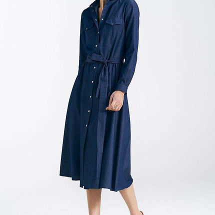 Elegant Midi Day Dress With Silver Accents For Modern Women - Très Elite