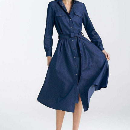 Elegant Midi Day Dress With Silver Accents For Modern Women - Très Elite