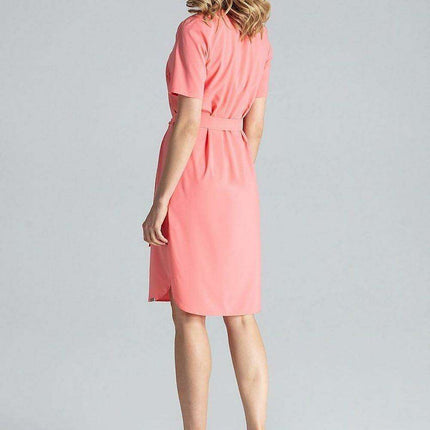 Elegant Midi Dress with Adjustable Waist Tie and Serek Neckline - Très Elite