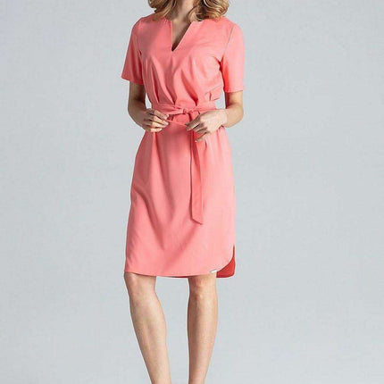 Elegant Midi Dress with Adjustable Waist Tie and Serek Neckline - Très Elite