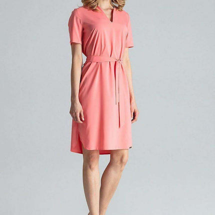 Elegant Midi Dress with Adjustable Waist Tie and Serek Neckline - Très Elite