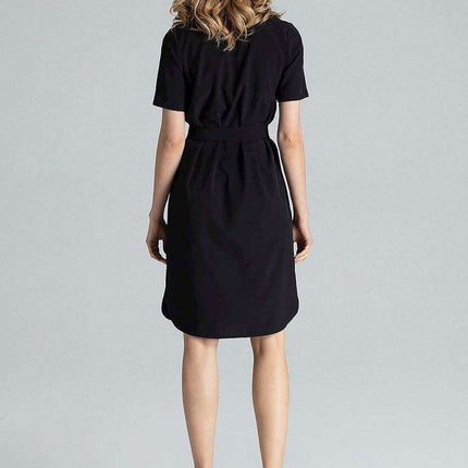 Elegant Midi Dress with Adjustable Waist Tie and Serek Neckline - Très Elite