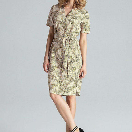 Elegant Midi Dress with Adjustable Waist Tie and Serek Neckline - Très Elite