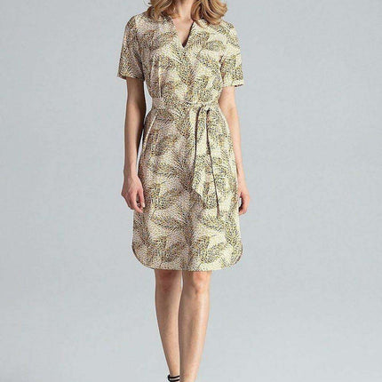 Elegant Midi Dress with Adjustable Waist Tie and Serek Neckline - Très Elite