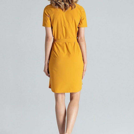Elegant Midi Dress with Adjustable Waist Tie and Serek Neckline - Très Elite