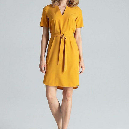 Elegant Midi Dress with Adjustable Waist Tie and Serek Neckline - Très Elite