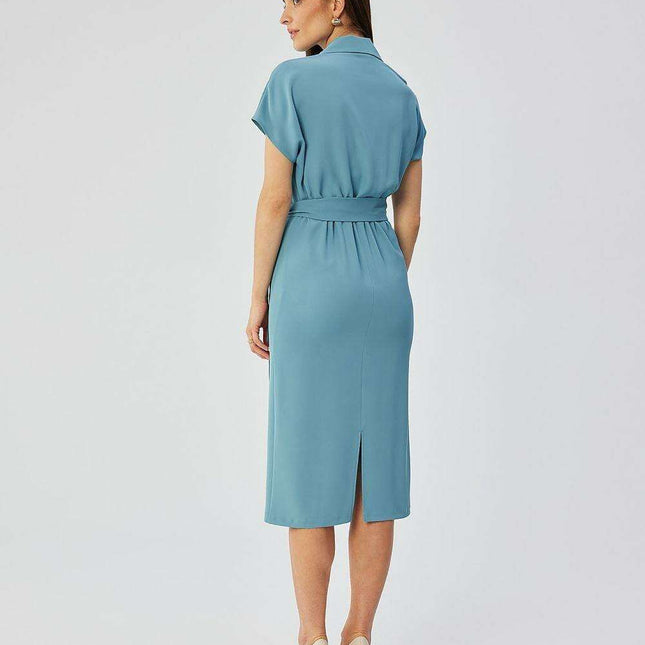 Elegant Midi Dress with Airy Kimono Sleeves - Made in Europe