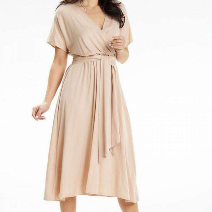 Elegant Midi Dress with Flared Silhouette and Kimono Sleeves - Très Elite