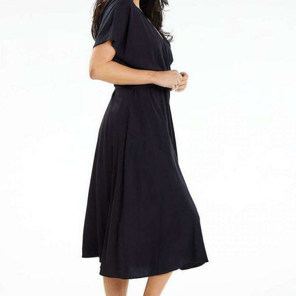 Elegant Midi Dress with Flared Silhouette and Kimono Sleeves - Très Elite