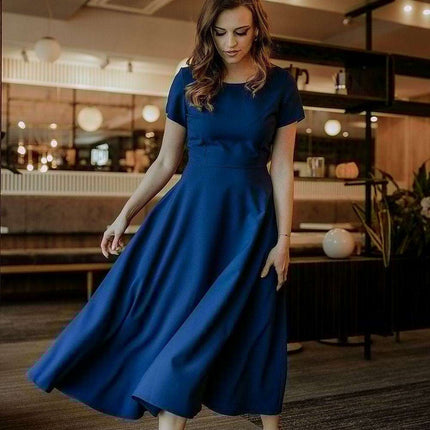 Elegant Midi Dress with Flared Sleeves and Hidden Zipper