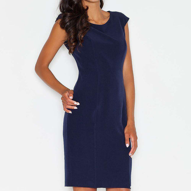 Elegant Midi Pencil Dress with Round Neck by Figl