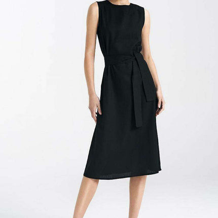 Elegant Midi Summer Dress With Waist Cinching Belt Classic