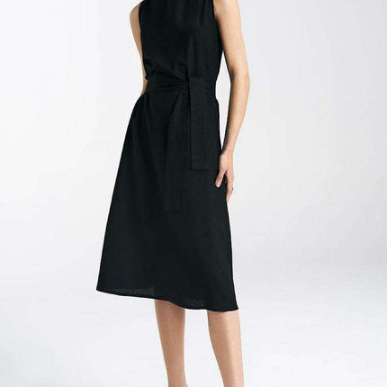 Elegant Midi Summer Dress With Waist Cinching Belt Classic - Très Elite