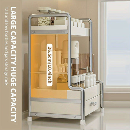 Elegant Milk White Stainless Steel Spice Organizer with Drawers, Chopping Board, and Utensil Holder for Home and Commercial Kitchens- Très Elite- Très Elite