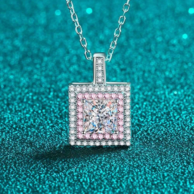 Elegant Moissanite Square Pendant Necklace - Adjustable Luxury Chain