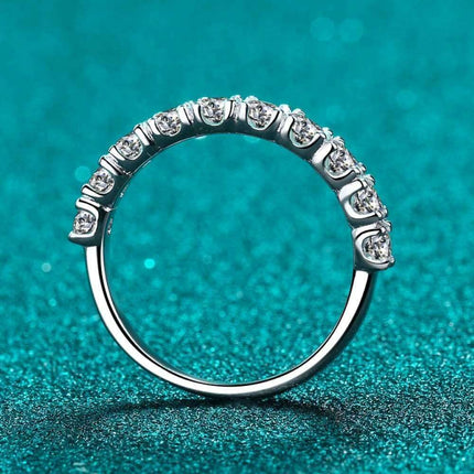 Elegant Moissanite and Rhodium Half-Eternity Band Ring - Très Elite