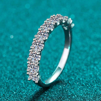 Elegant Moissanite and Rhodium Half-Eternity Band Ring - Très Elite