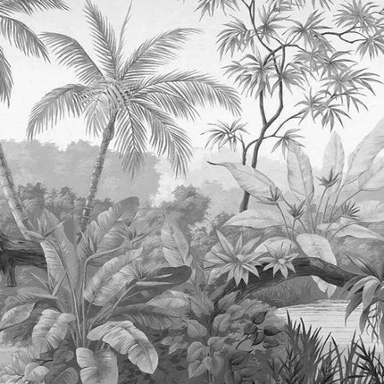 Elegant Monochrome 3D Banana Leaf Wallpaper for Stunning Home Interiors - Très Elite