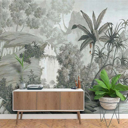 Elegant Monochrome 3D Banana Leaf Wallpaper for Stunning Home Interiors - Très Elite