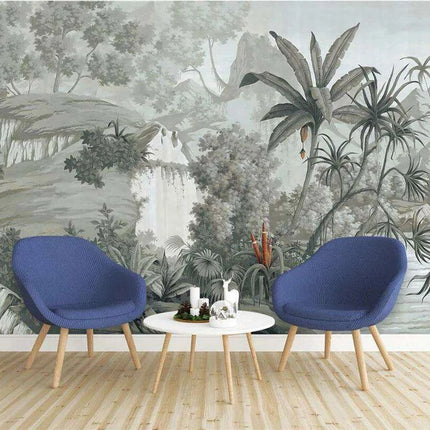 Elegant Monochrome 3D Banana Leaf Wallpaper for Stunning Home Interiors - Très Elite