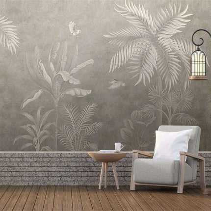 Elegant Monochrome 3D Banana Leaf Wallpaper for Stunning Home Interiors - Très Elite