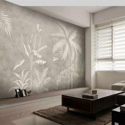 Elegant Monochrome 3D Banana Leaf Wallpaper for Stunning Home Interiors - Très Elite