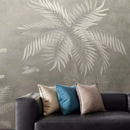 Elegant Monochrome 3D Banana Leaf Wallpaper for Stunning Home Interiors - Très Elite