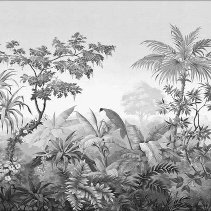 Elegant Monochrome 3D Banana Leaf Wallpaper for Stunning Home Interiors - Très Elite