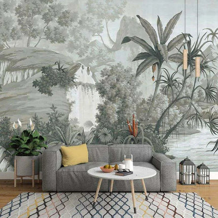 Elegant Monochrome 3D Banana Leaf Wallpaper for Stunning Home Interiors - Très Elite