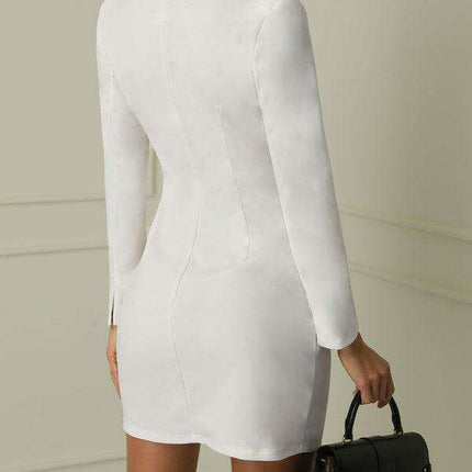Elegant Monochrome V-Neck Double Breasted Blazer Dress - Très Elite