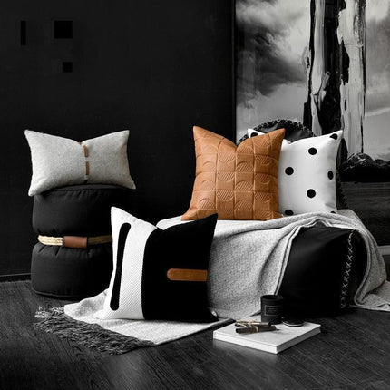 Elegant Moroccan Leather Cushion Cover Set - Artisan Crafted for Luxurious Decor