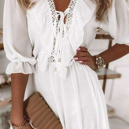 Elegant Mosaic Pattern V Neck Chiffon Dress for Effortless Style - Très Elite