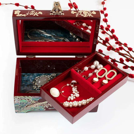 Elegant Mother of Pearl Jewelry Box with Mirror - Stylish Storage for Your Precious Gems - Très Elite