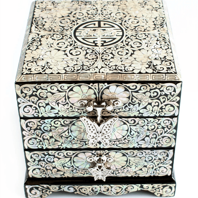 Elegant Mother of Pearl Jewelry Box with Mirror - Timeless Keepsake Organizer for Women