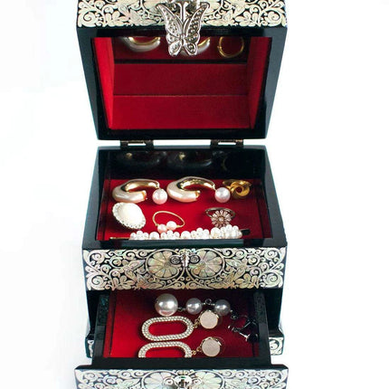 Elegant Mother of Pearl Jewelry Box with Mirror - Timeless Keepsake Organizer for Women - Très Elite