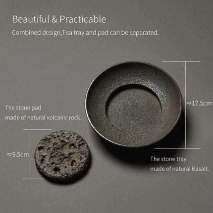 Elegant Nature Stone Tea Tray Set with Teapot Trivet and Water Reservoir for Home Aesthetics - Très Elite