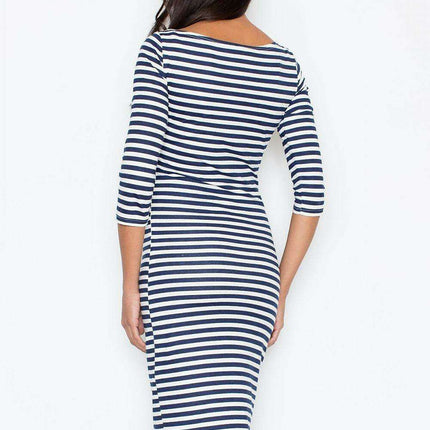 Elegant Navy Blue Daydress with Chic Side Zipper - Ideal for Any Occasion - Très Elite
