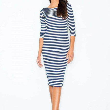 Elegant Navy Blue Daydress with Chic Side Zipper - Ideal for Any Occasion - Très Elite