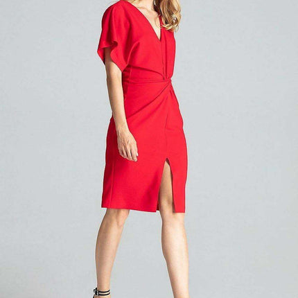 Elegant Navy Blue Midi Dress with Kimono Sleeves and Alluring Envelope Neckline - Très Elite