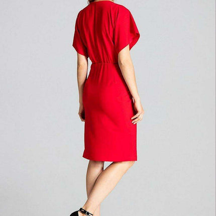 Elegant Navy Blue Midi Dress with Kimono Sleeves and Alluring Envelope Neckline - Très Elite