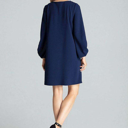 Elegant Navy Blue Midi Dress with Stylish Buffet Sleeves for Effortless Chic - Très Elite