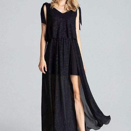 Elegant Navy Blue Sleeveless Cocktail Dress with Feminine Shoulder Ties - Très Elite
