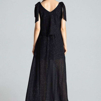Elegant Navy Blue Sleeveless Cocktail Dress with Feminine Shoulder Ties - Très Elite